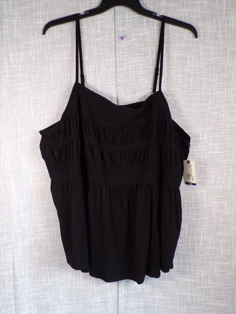 NWT Terra & Sky Smocked Baby Doll Tank Top in Black